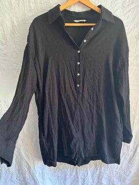 European Summer Gauzy Romper - Coastal Grandmother Black Long Sleeve Jumpsuit